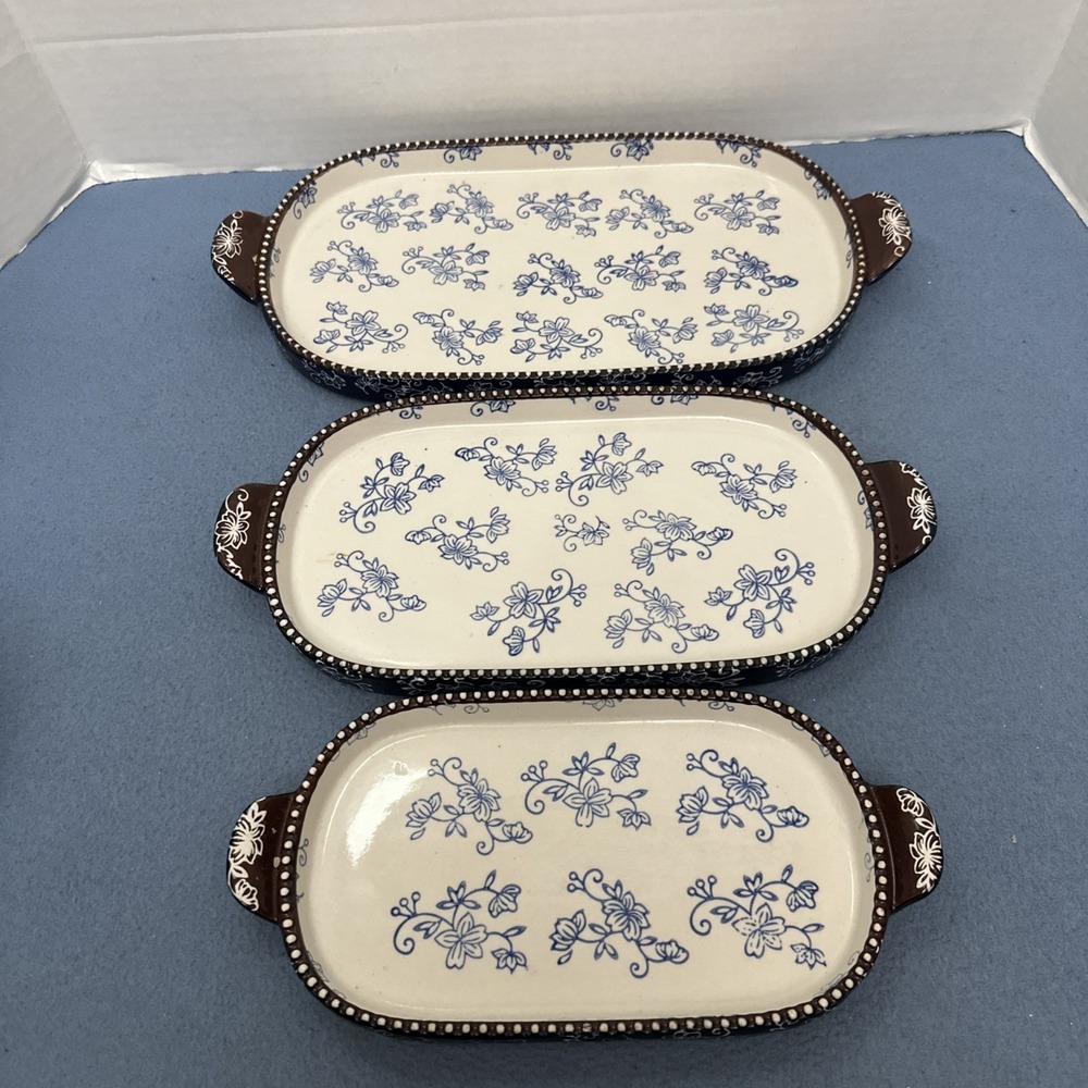 Temp-tations by Tara Old World Blue Set of 3 Oval Nesting Trays (11",13",15")